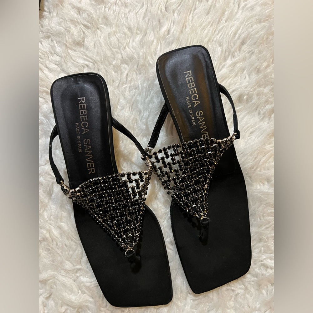 Rebeca Sanver Black Beaded Open-Toe Sandals